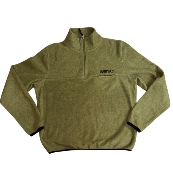 Wesc Olive Green Fleece Quarter Zip Pullover Jacket Women’s XL Men’s L Warm Cozy - Picture 5 of 14